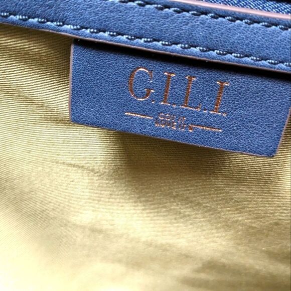 G.I.L.I. Large Blue Genuine Leather Drawstring Bucket/Tote Bag - Picture 8 of 13